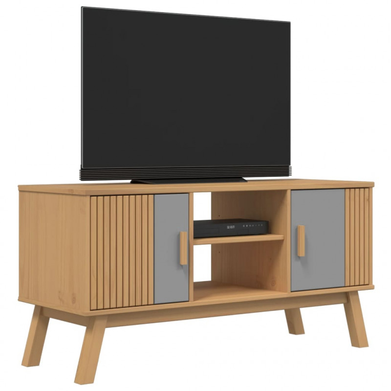 Szafka RTV OLDEN, szaro-brązowa, 114x43x57 cm, drewno sosnowe