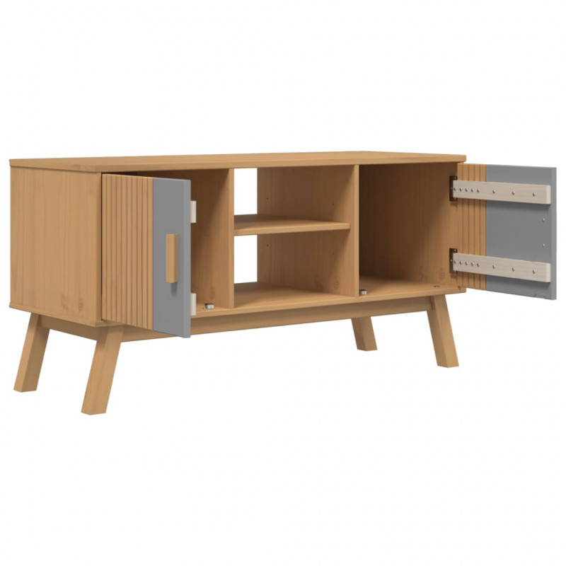 Szafka RTV OLDEN, szaro-brązowa, 114x43x57 cm, drewno sosnowe