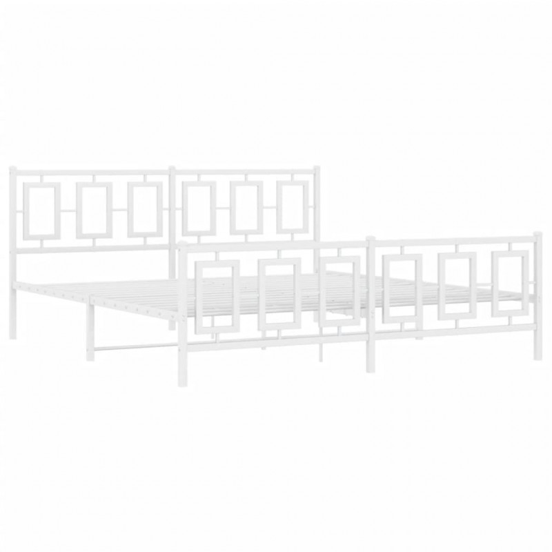 Metalowa rama łóżka z wezgłowiem i zanóżkiem, biała, 180x200 cm