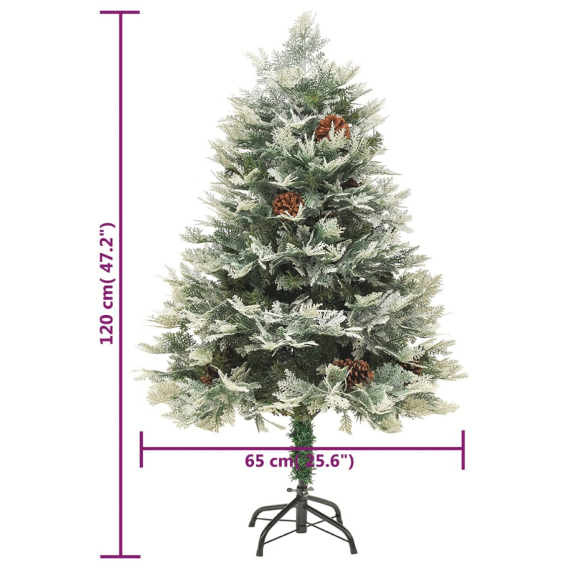 Sztuczna choinka z lampkami i szyszkami, zielona 120 cm, PVC/PE