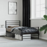 Metalowa rama łóżka z wezgłowiem i zanóżkiem, czarna, 107x203cm