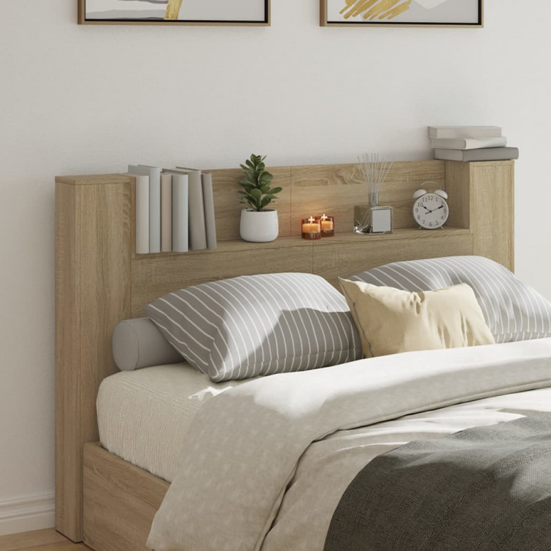 Zagłówek z półką i LED, dąb sonoma, 160x16,5x103,5 cm