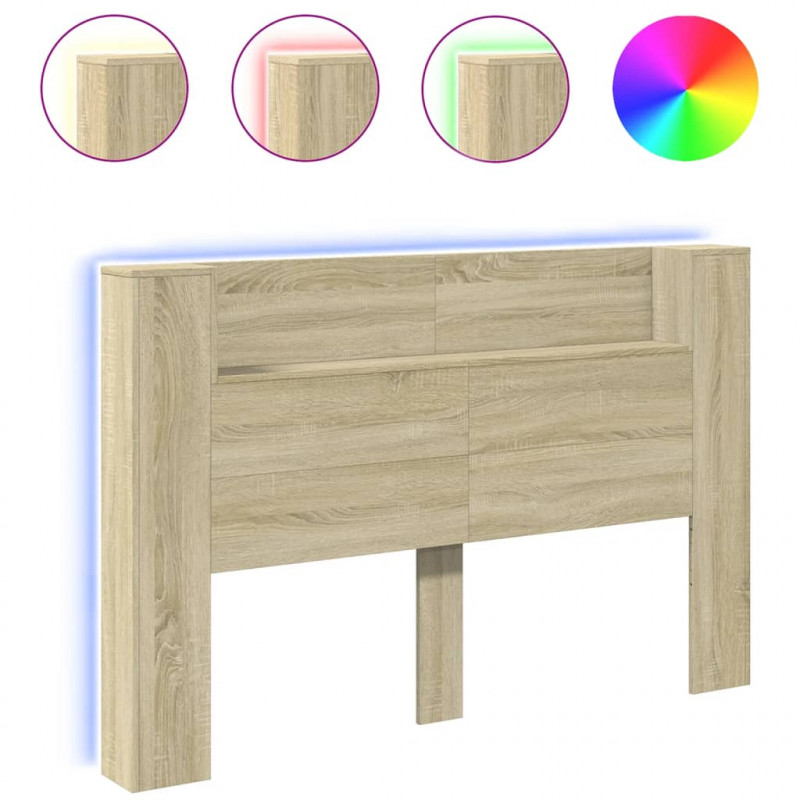 Zagłówek z półką i LED, dąb sonoma, 160x16,5x103,5 cm