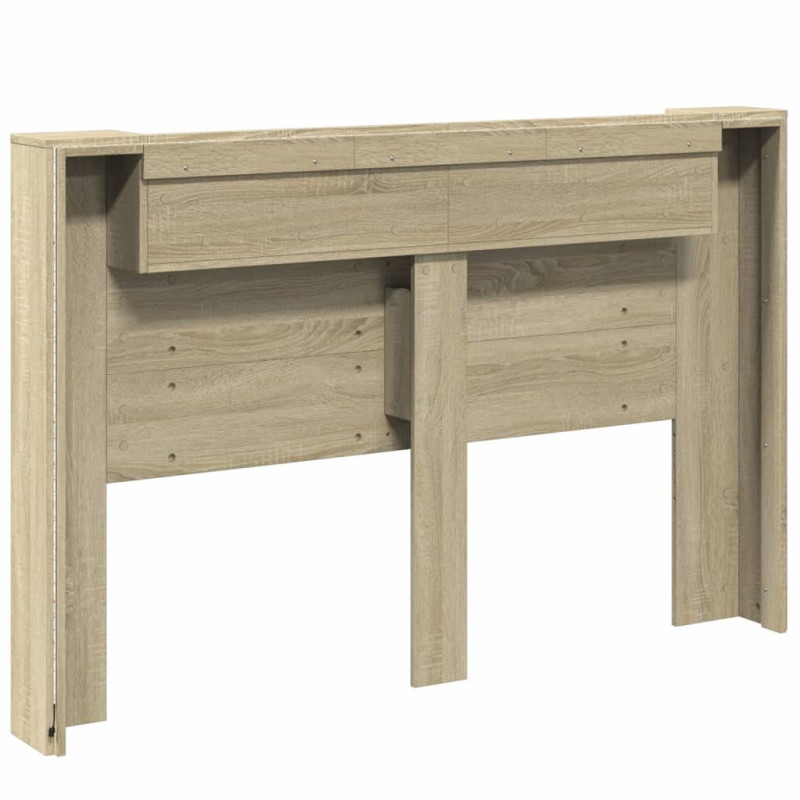 Zagłówek z półką i LED, dąb sonoma, 160x16,5x103,5 cm