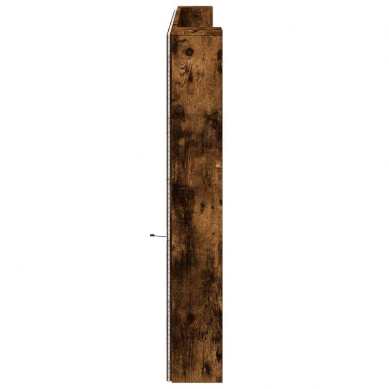 Zagłówek z półką i LED, przydymiony dąb, 220x16,5x103,5 cm
