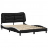 Rama łóżka z wezgłowiem, czarno-biała, 140x200 cm, ekoskóra