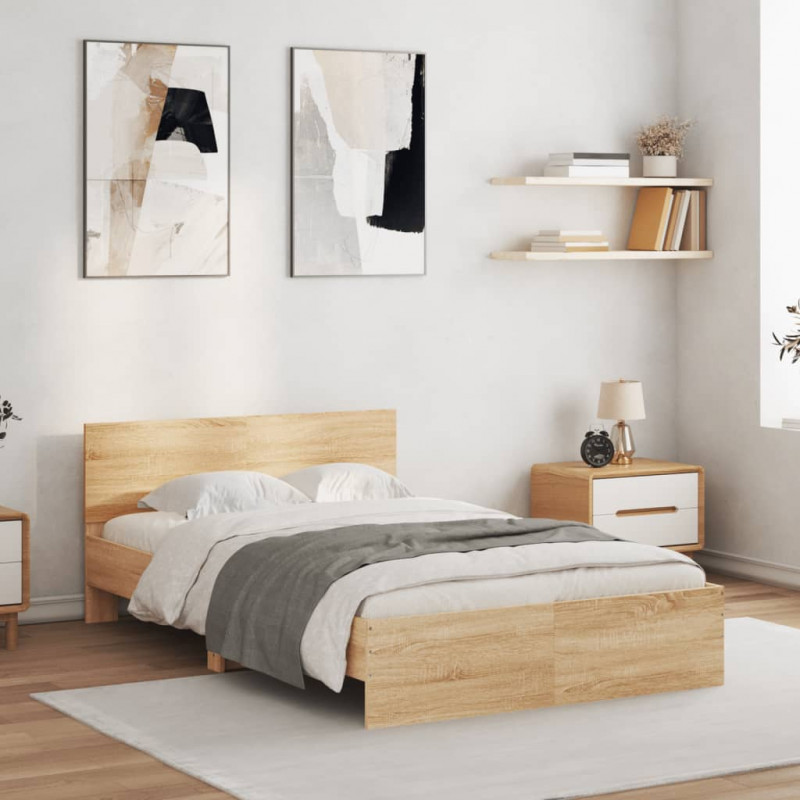 Rama łóżka z wezgłowiem i LED, dąb sonoma, 135x190 cm