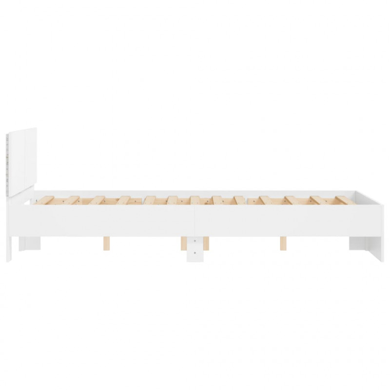 Rama łóżka z wezgłowiem i LED, biała, 135x190 cm