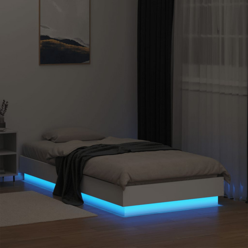 Rama łóżka z oświetleniem LED, biała, 75x190 cm