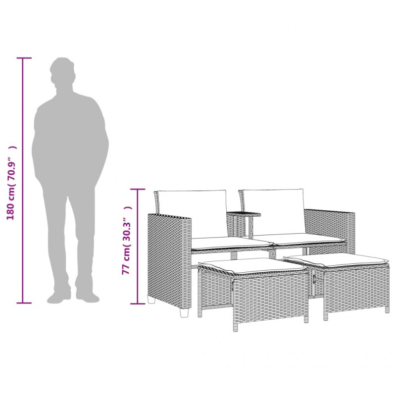 2-os. sofa ogrodowa ze stolikiem i stołkami, czarna, polirattan