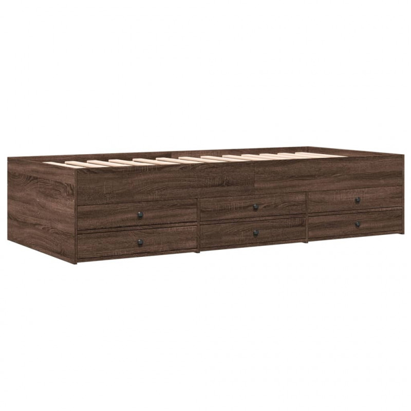 Łóżko dzienne z szufladami, bez materaca, brązowy dąb 100x200cm