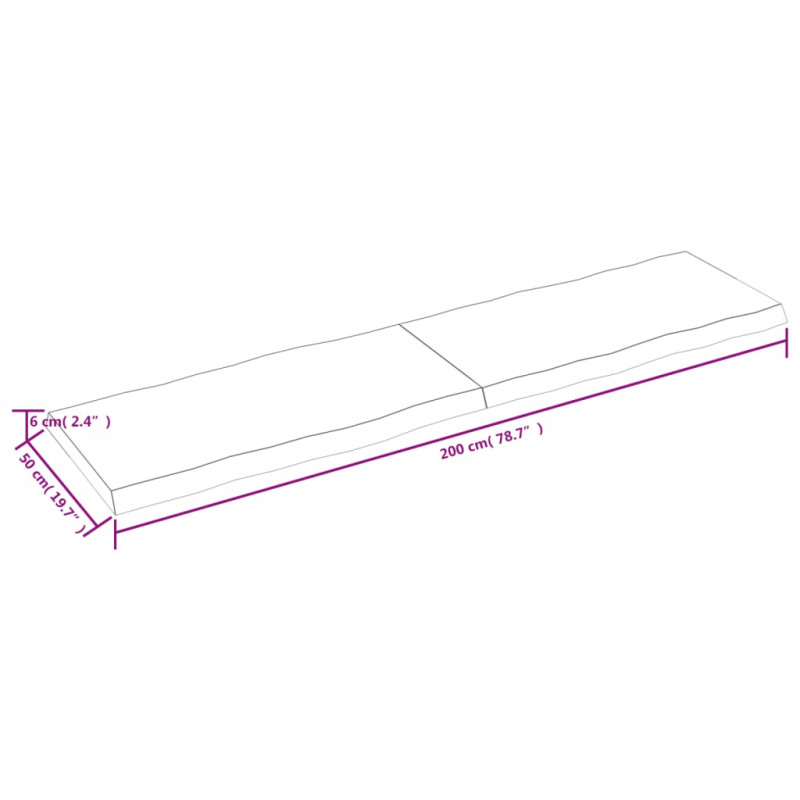 Blat, ciemnobrązowy 200x50x(2-6)cm drewno z naturalną krawędzią
