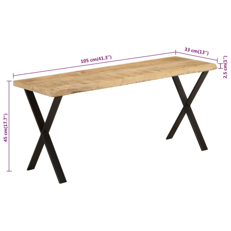 Ławka z naturalną krawędzią drewna, 105 cm, lite drewno mango