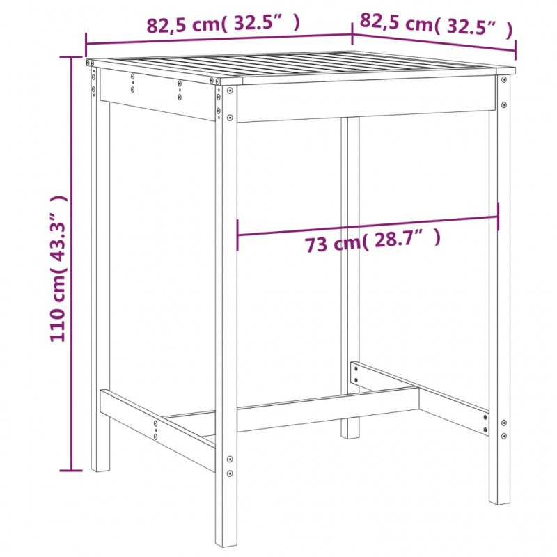 Stolik ogrodowy, czarny, 82,5x82,5x110 cm, lite drewno sosnowe
