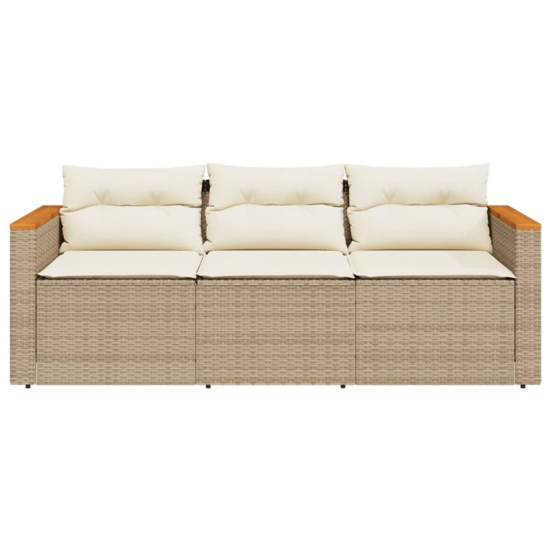 Sofa ogrodowa z poduszkami, 3-osobowa, beż, polirattan