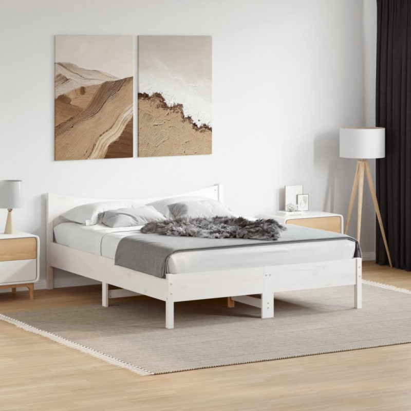Rama łóżka bez materaca, biała, 150x200 cm, lite drewno sosnowe