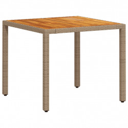 Stół ogrodowy, beżowy, 90x90x75 cm, rattan PE i drewno akacjowe
