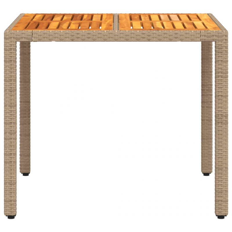 Stół ogrodowy, beżowy, 90x90x75 cm, rattan PE i drewno akacjowe