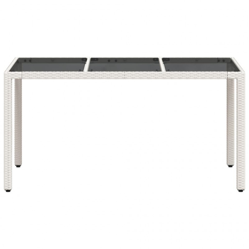 Stół ogrodowy ze szklanym blatem, biały, 150x90x75 cm rattan PE