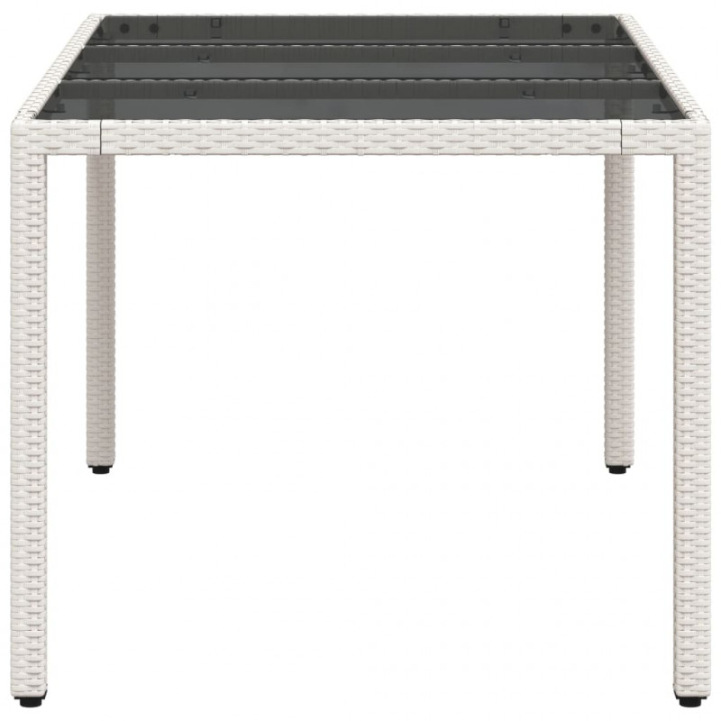 Stół ogrodowy ze szklanym blatem, biały, 150x90x75 cm rattan PE