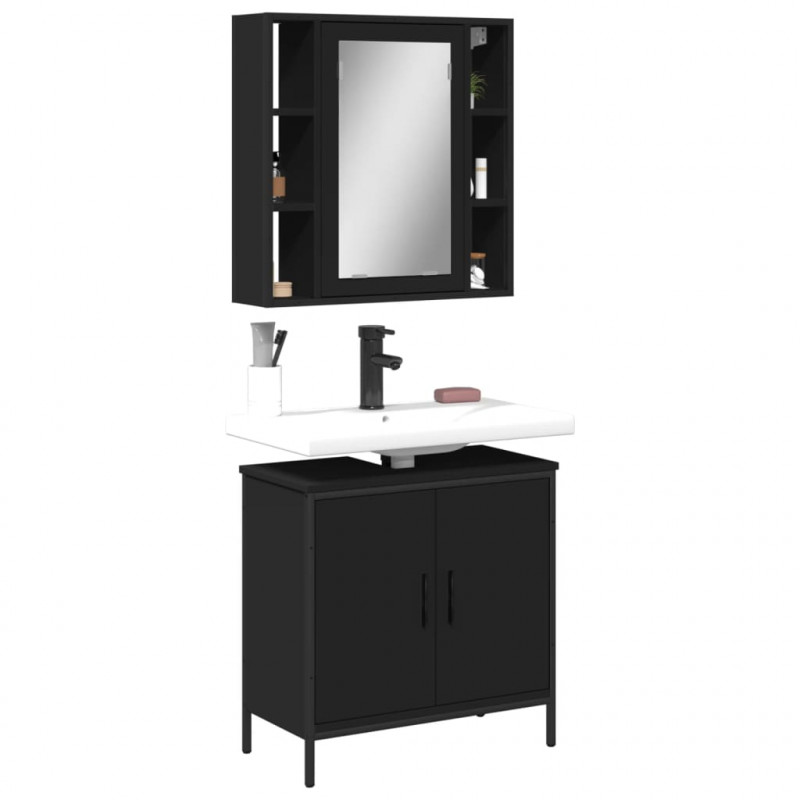 2-cz zestaw mebli łazienkowych, czarny, materiał drewnopochodny