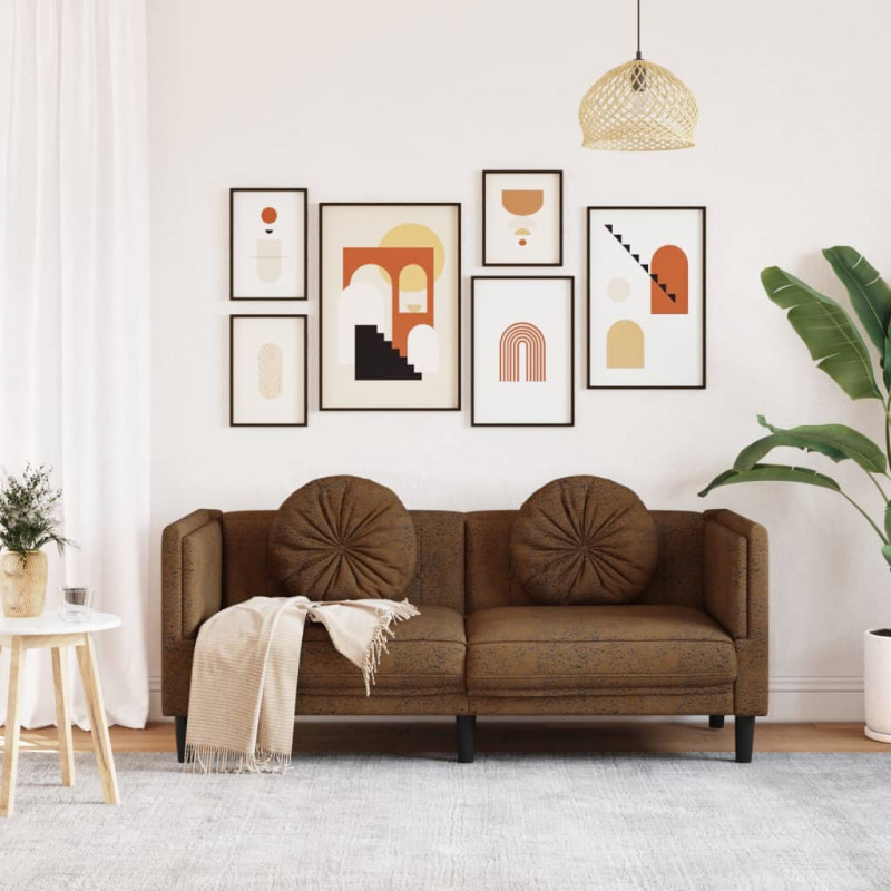 Sofa 2-os., brązowa, sztuczna skóra zamszowa