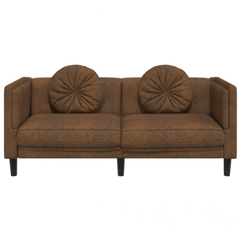 Sofa 2-os., brązowa, sztuczna skóra zamszowa
