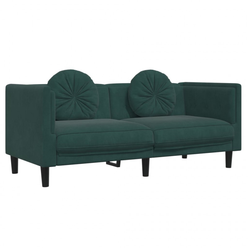 Sofa 2-osobowa z poduszkami, ciemnozielona, aksamit