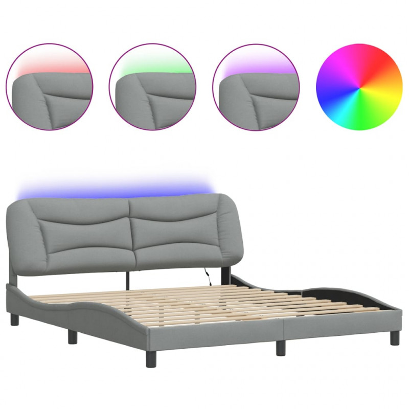Rama łóżka z LED, jasnoszara, 180x200 cm, tkanina