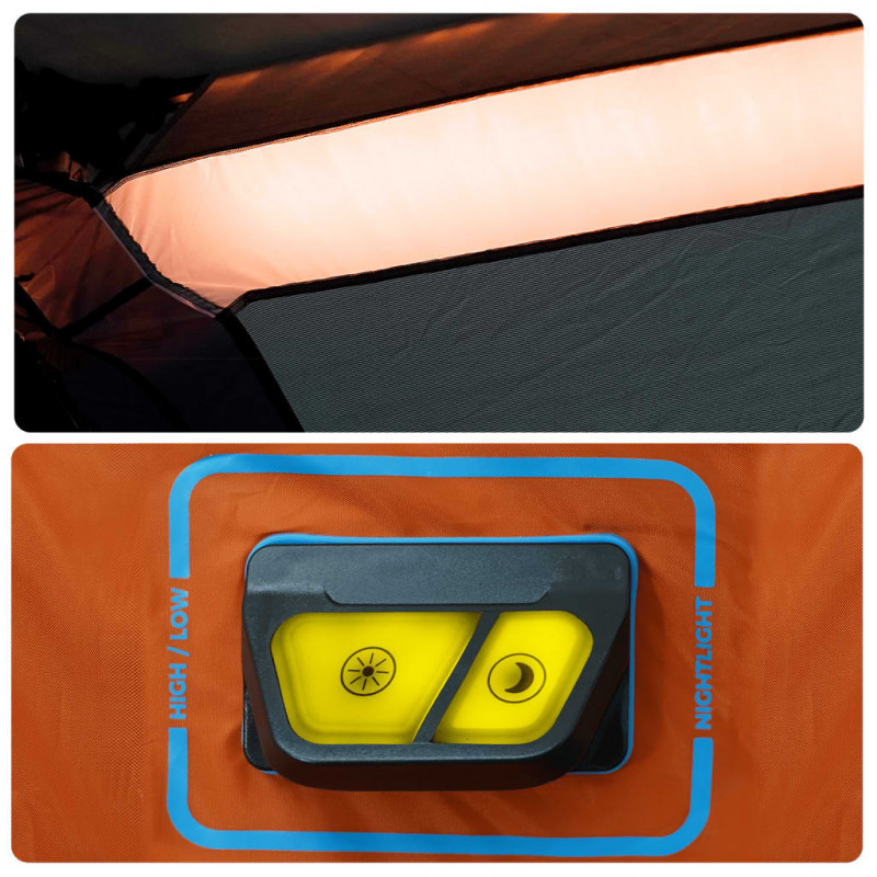 Namiot rodzinny z LED, 9-os., jasnoszaro-pomarańczowy