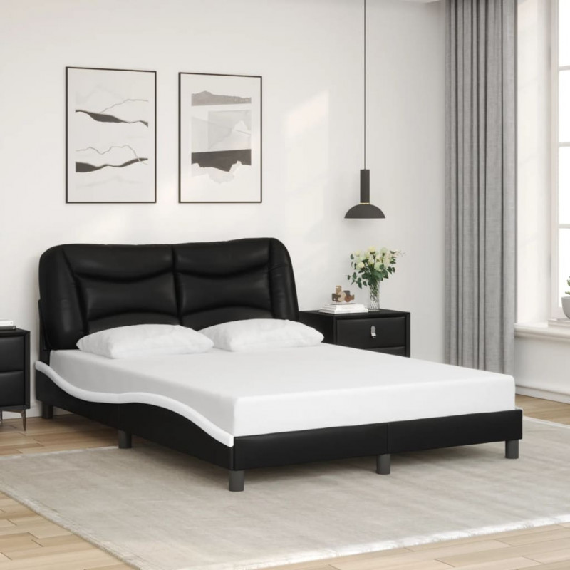 Rama łóżka z LED, czarno-biała, 120x200 cm, sztuczna skóra