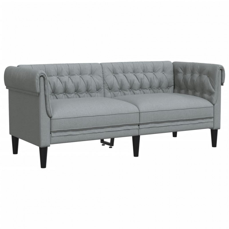Sofa Chesterfield, dwuosobowa, jasnoszara, obita tkaniną
