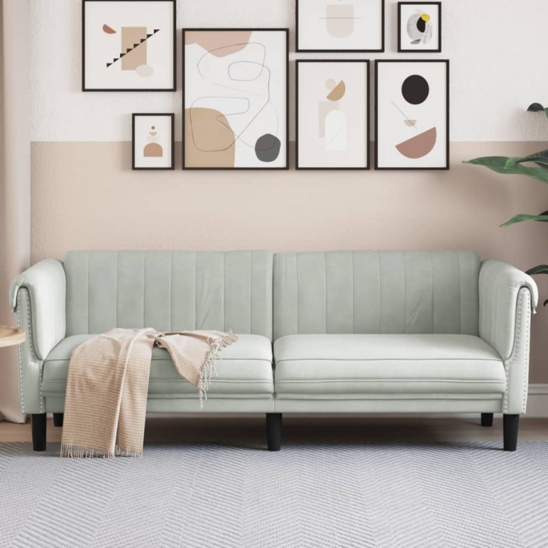 Sofa 3-osobowa, jasnoszara, tapicerowana aksamitem