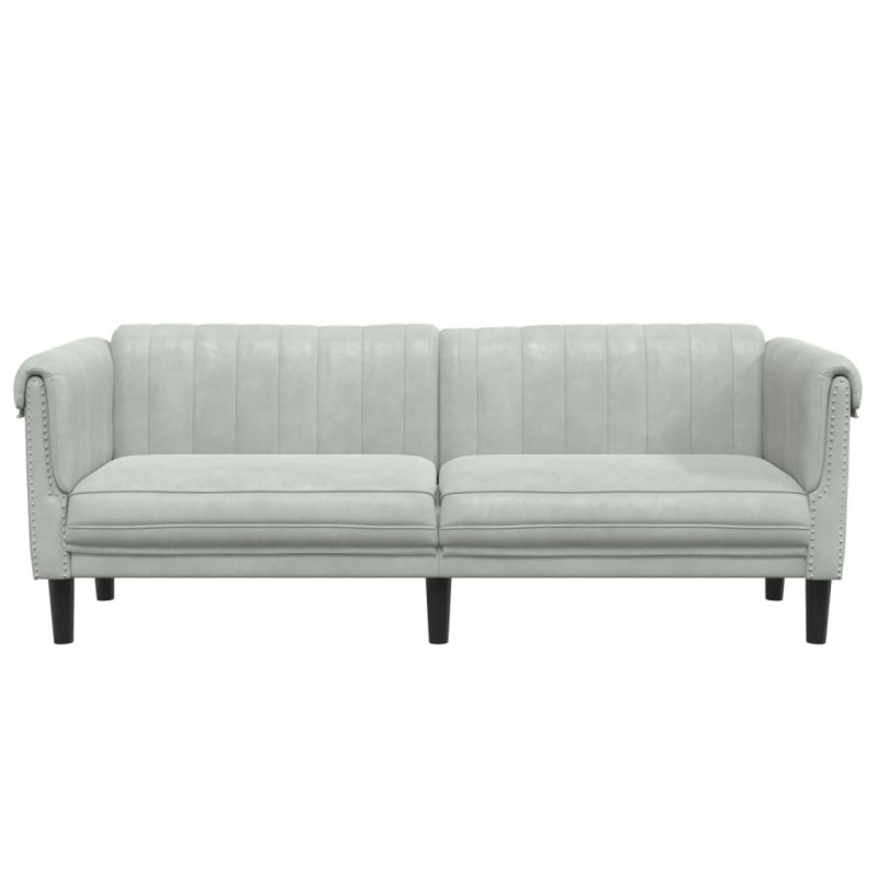 Sofa 3-osobowa, jasnoszara, tapicerowana aksamitem