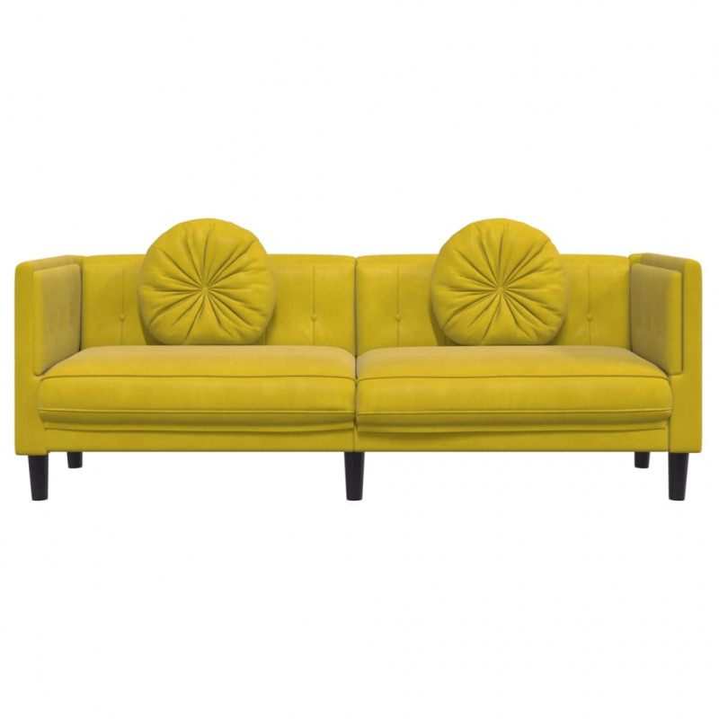 Sofa 3-osobowa z poduszkami, żółta, aksamit