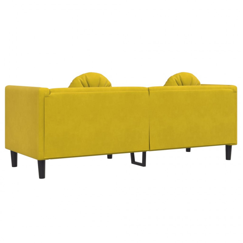 Sofa 3-osobowa z poduszkami, żółta, aksamit