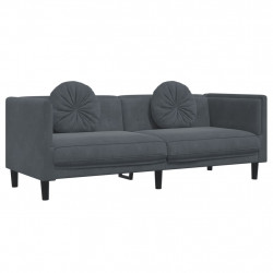 Sofa 3-osobowa z poduszkami, ciemnoszara, aksamit