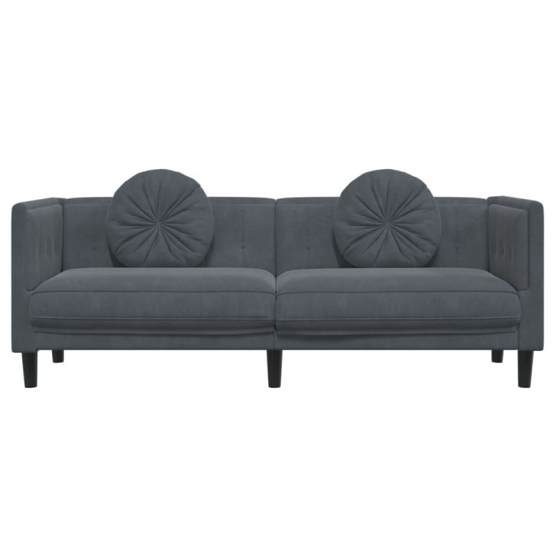 Sofa 3-osobowa z poduszkami, ciemnoszara, aksamit