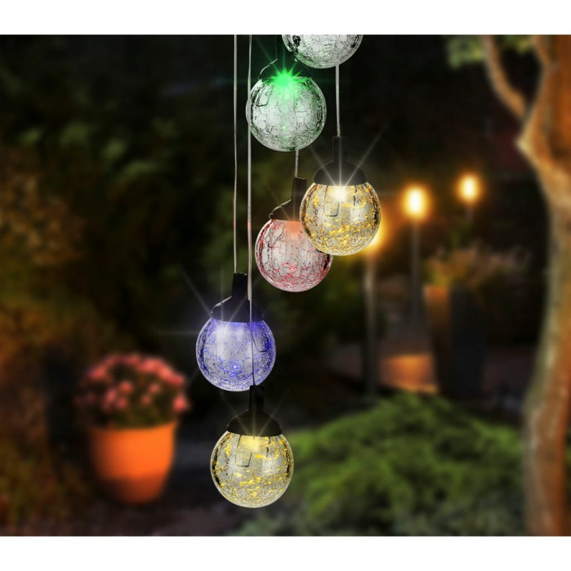 HI Solarna lampa dekoracyjna LED, szkło crackle, 6 żarówek