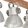 Industrialna lampa sufitowa, srebrna, E27, drewno mango