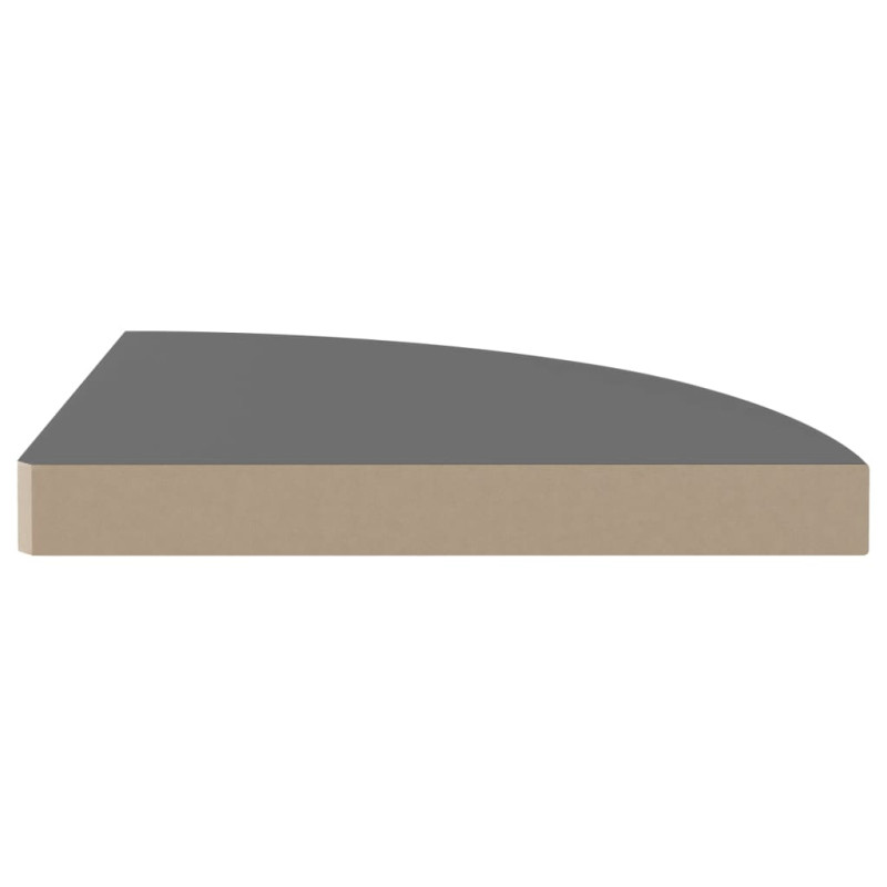 Narożne półki ścienne, 4 szt., połysk, szare, 35x35x3,8 cm, MDF