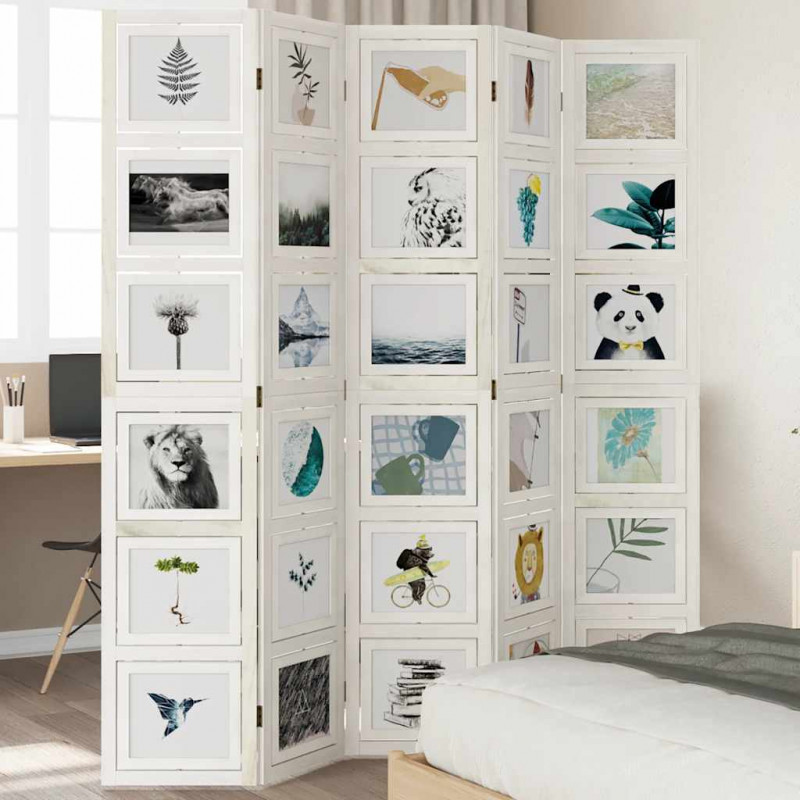 Parawan pokojowy, 5-panelowy, biały, lite drewno paulowni