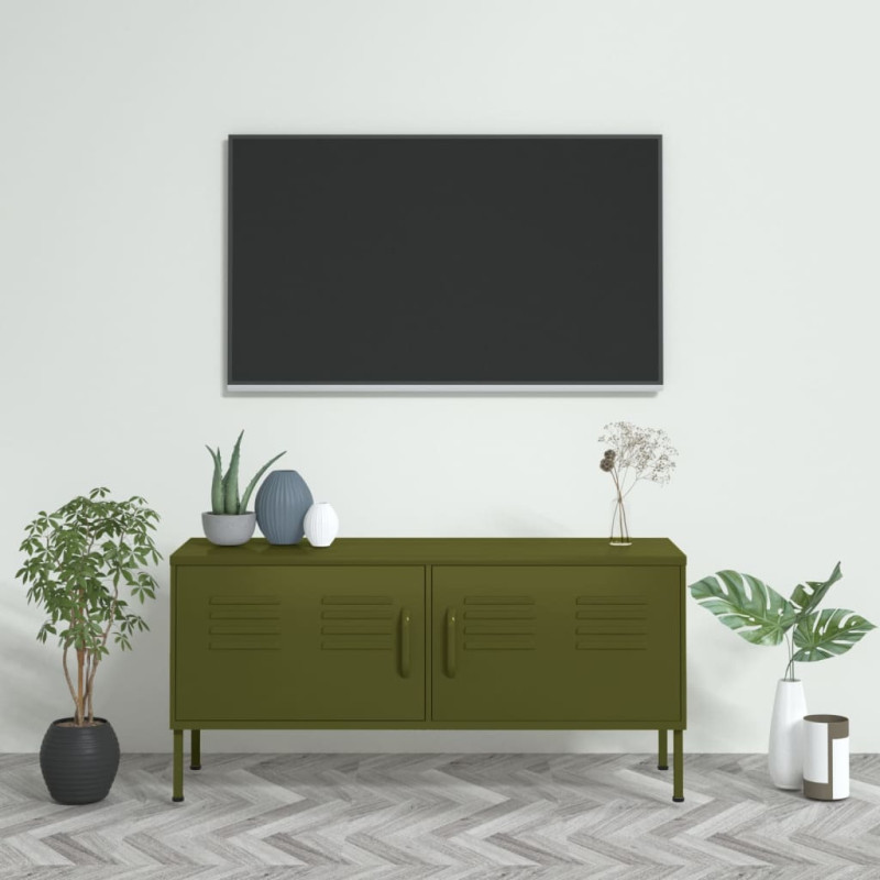 Szafka pod telewizor, oliwkowa, 105x35x50 cm, stalowa