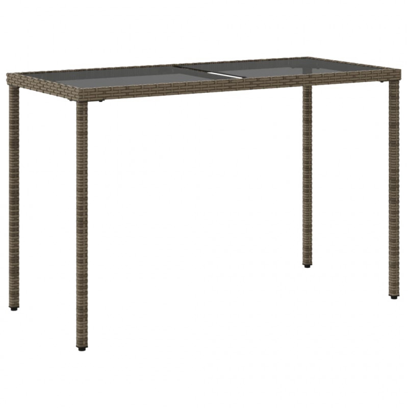 Stół ogrodowy ze szklanym blatem, szary, 115x54x74cm, rattan PE