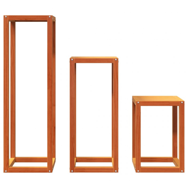 Stojaki na rośliny, 3 szt., woskowy brąz, lite drewno sosnowe