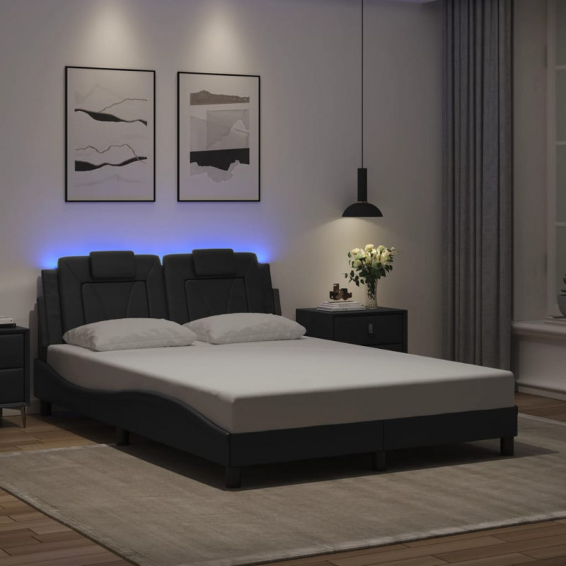 Rama łóżka z LED, szara, 120x200 cm, sztuczna skóra