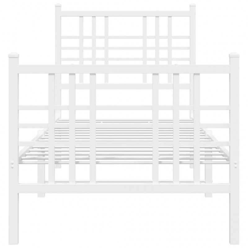 Metalowa rama łóżka z wezgłowiem i zanóżkiem, biała, 75x190 cm