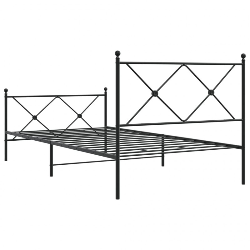 Metalowa rama łóżka z wezgłowiem i zanóżkiem, czarna, 107x203cm