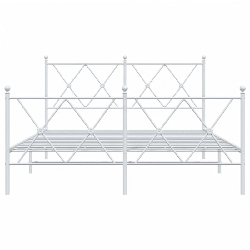 Metalowa rama łóżka z wezgłowiem i zanóżkiem, biała, 137x190 cm