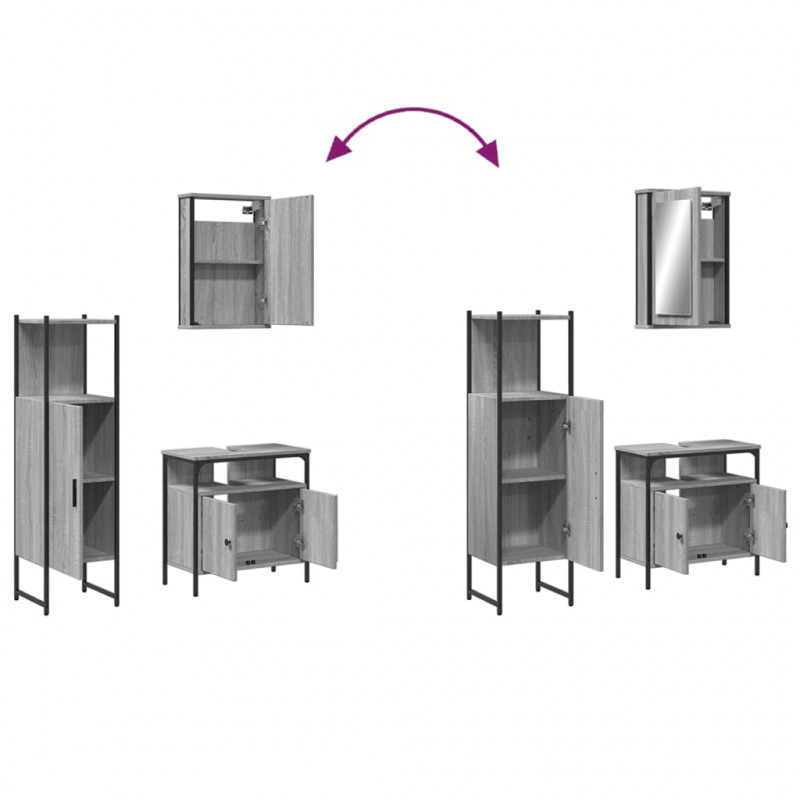 3-częściowy zestaw mebli łazienkowych, szary dąb sonoma